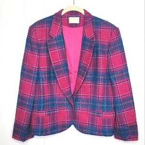 Vintage Pendleton 100% Pure Virgin Wool Pink & Teal Peacoat Blazer Jacket LG